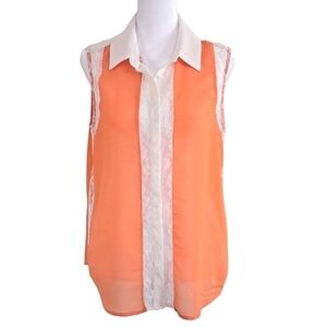 Romeo & Juliet Coutour Blouse Orange with Ivory Lace Details Size Medium